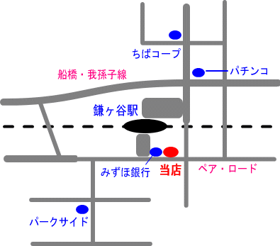 東武野田線「鎌ヶ谷駅西口」徒歩１分くらい